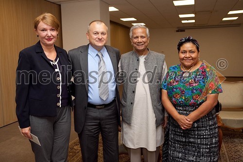 Eva Škobalj, Franc Kangler, župan MOM, prof. Muhammad Yunus, Nobelov nagrajenec, dr. Rigoberta Menchú Tum, Nobelova nagrajenka