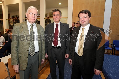 Jean-Marie Lehn, Nobelov nagrajenec, prof. dr. Danijel Rebolj, rektor Univerze v Mariboru in Pierr - François Mourier, veleposlanik Francoske republike v Republiki Sloveniji