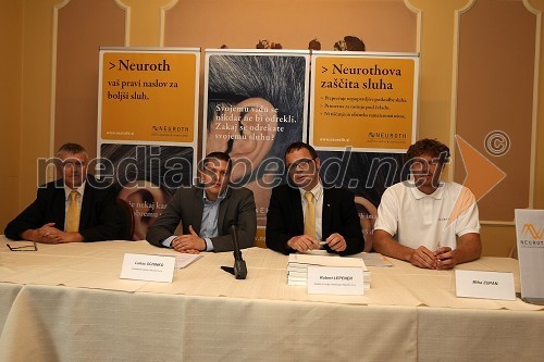 Branko Dragan, direktor družbe Neuroth v Sloveniji, Lukas Schinko, predsednik uprave Neuroth d.o.o., Robert Lepener, direktor Neuroth slušni aparati d.o.o., Miha Zupan, košarkaš