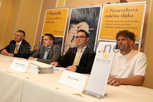 Branko Dragan, direktor družbe Neuroth v Sloveniji, Lukas Schinko, predsednik uprave Neuroth d.o.o., Robert Lepener, direktor Neuroth slušni aparati d.o.o., Miha Zupan, košarkaš