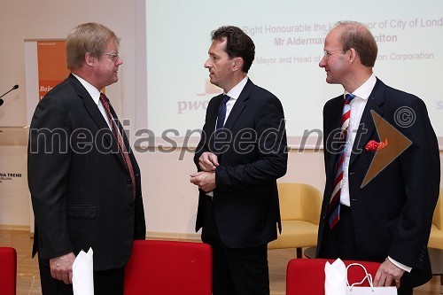 Alderman David Wooton, Lord Mayor City of London, Gregor Virant, predsednik Državnega zbora in Andrew Page, veleposlanik Velike Britanije v Sloveniji