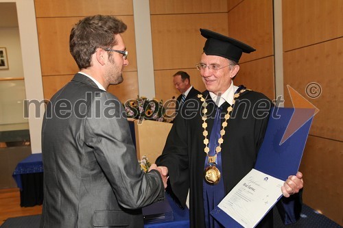 Dr. Blaž Šamec, Fakulteta za strojništvo UM in prof. dr. Danijel Rebolj, rektor Univerze v Mariboru