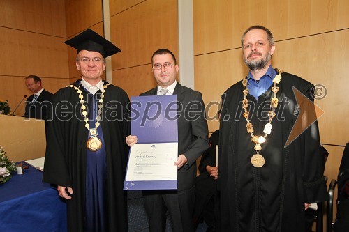 Prof. dr. Danijel Rebolj, rektor Univerze v Mariboru, dr. Andrej Krajnc, Fakulteta za elektrotehniko, računalništvo in informatiko UM in prof. dr. Borut Žalik, dekan Fakultete za elektrotehniko, računalništvo in informatiko Univerze v Mariboru