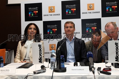 Biljana Weber Dujović, generalna direktorica Microsoft Slovenija, David Coulthard, nekdanji drikač Formule 1, Mark Gallagher,