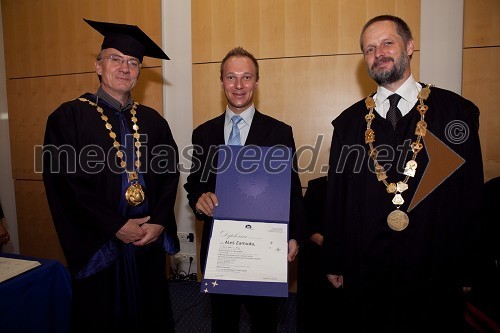 Prof. dr. Danijel Rebolj, rektor Univerze v Mariboru, dr. Aleš Zamuda, Fakulteta za elektrotehniko, računalništvo in informatiko Univerze v Mariboru in prof. dr. Borut Žalik, dekan Fakultete za elektrotehniko, računalništvo in informatiko Univerze v Mariboru