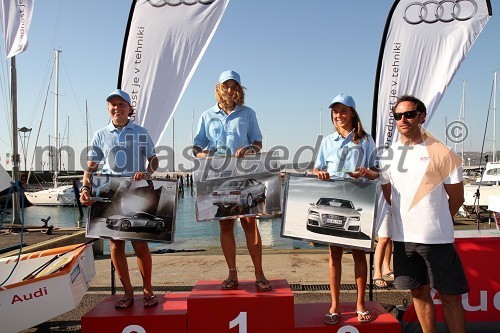 Maria Vittoria Marchesini, drugouvrščeni v dekliški konkurenci,  Francesca Bergamo, zmagovalka v dekliški konkurenci in Giovanna Gustin, tretjeuvrščena v dekliški konkurenci ter Karlo Hmeljak, jadralec