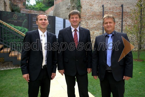 Borut Cvetkovič, direktor podjetja Radgonske gorice d.d., Franc Bogovič, minister za kmetijstvo in okolje ter  Izidor Krivec, direktor Celjske mesnine d.d.