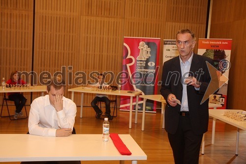 Luka Lenič, najboljši slovenski šahist ter Jonas Žnidaršič, igralec in povezovalec dogodka