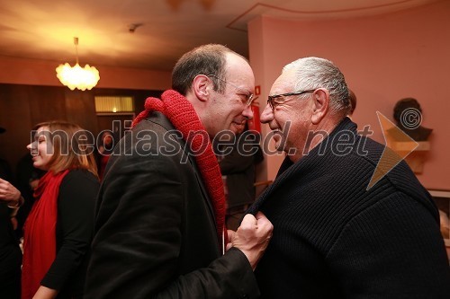 Miha Nemec, režiser predstave Rokovnjači in Dušan Jovanovič, režiser