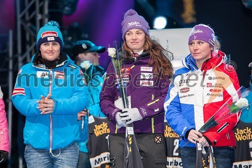 Elisabeth Görgl, smučarka (Avstrija); Tina Maze, smučarka; Tessa Worley, smučarka (Francija)