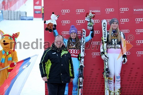 Aleš Hauc, predsednik uprave NKBM; Tina Maze, smučarka (SLO); Lindsey Vonn, smučarka (ZDA)