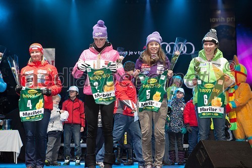 Tanja Poutiainen, smučarka (Finska); Maria Höfl Riesch, smučarka (Nemčija); Tina Maze, smučarka (SLO); Mikaela Shiffrin, smučarka (ZDA)