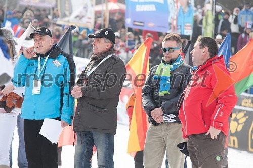 Danilo Kline, vodja protokola Zlata lisica; Drago Cotar, predsednik uprave Zavarovalnice Maribor; Primož Ulaga, predsednik Smučarske zveze Slovenije; Srečko Vilar, generalni sekretar Zlate lisice