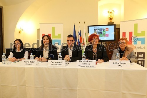 Katra Šemrov,odnosi z javnostmi, Microsoft Slovenija; Biljana Weber, generalna direktorica Microsoft Slovenija; Žiga Vavpotič, strokovni direktor Zavod Ypsilon; Darinka Pavlič Kamien, vodja odnosov z javnostmi, Telekom Slovenija; Jožka Hegler, direktorica Mestne uprave MOL