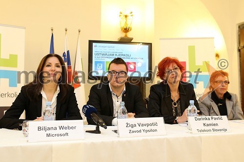 Biljana Weber, generalna direktorica Microsoft Slovenija; Žiga Vavpotič, strokovni direktor Zavod Ypsilon; Darinka Pavlič Kamien, vodja odnosov z javnostmi, Telekom Slovenija; Jožka Hegler, direktorica Mestne uprave MOL