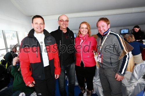 Franci Bolta, direktor znamke Audi pri podjetju Porsche Slovenija d.o.o.; Heinz Slesak, generalni direktor Porsche Slovenija d.o.o.; Ljudmila Bogataj, marketing Porsche Slovenija d.o.o.; Bojan Križaj, nekdanji smučar