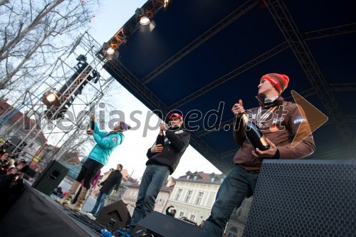 Tina Maze, smučarka; Jakov Fak, biatlonec; Peter Prevc, smučarski skakalec