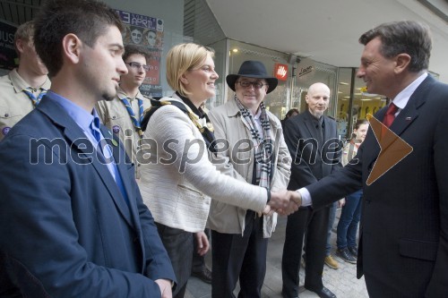 Mitja Špes, svetovalec za program in organizator dogodkov, EPM MB 2013; Sara Sorger, vodja pisarne, EPM MB 2013; dr. Andrej Fištravec, župan MOM; Borut Pahor, predsednik Republike Slovenije