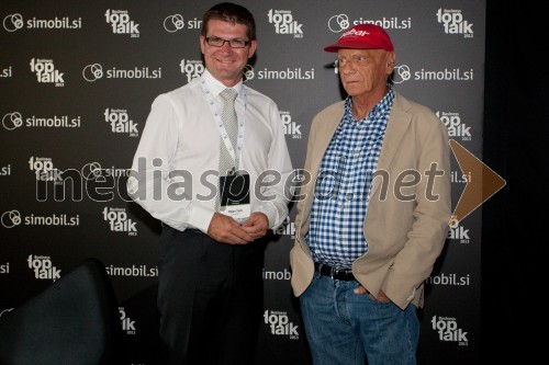 Dejan Turk, direktor Simobila; Niki Lauda, poslovnež, nekdanji dirkač F1