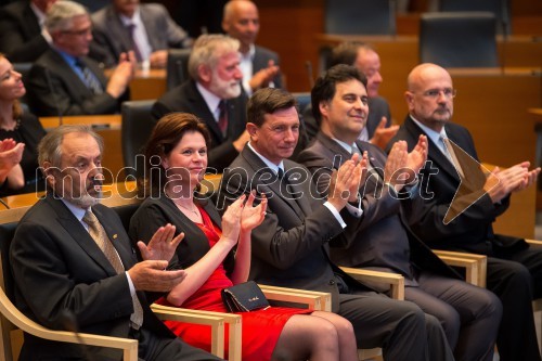 Dr. Ernest Petrič, predsednik Ustavnega sodišča; mag. Alenka Bratušek, predsednica vlade RS; Borut Pahor, predsednik Republike Slovenije; Mitja Bervar, predsednik Državnega sveta RS; Branko Masleša, predsednik vrhovnega sodišča RS