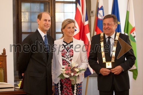 Edward, grof Wessexa; Sophie, grofica Wessexa; Zoran Jankovič, župan Mestne občine Ljubljana