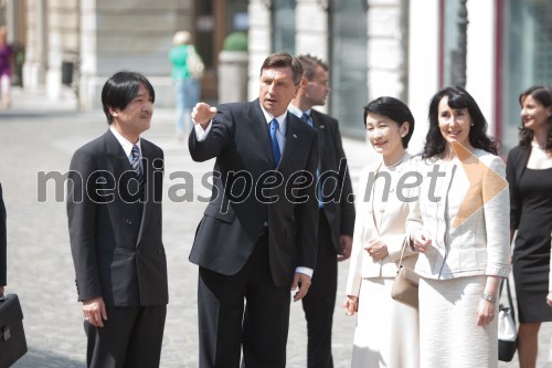 Akišino, Japonski princ; Borut Pahor, predsednik Republike Slovenije; Kiko, Japonska princesa; Tanja Pečar