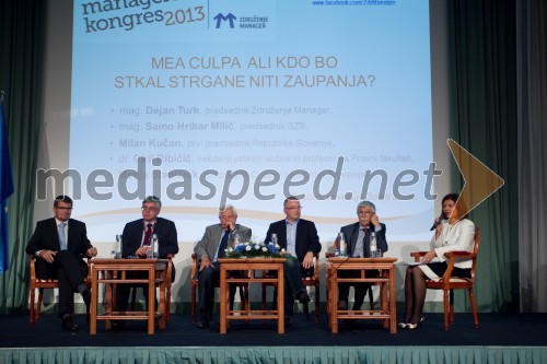 Dejan Turk, predsednik Združenja Manager; mag. Samo Hribar Milič, predsednik in generalni direktor GZS; Milan Kučan, nekdanji predsednik Republike Slovenije; prof. dr. Dejan Verčič, FDV; Ciril Ribičič; Sonja Šmuc, izvršna direktorica Združenja manager