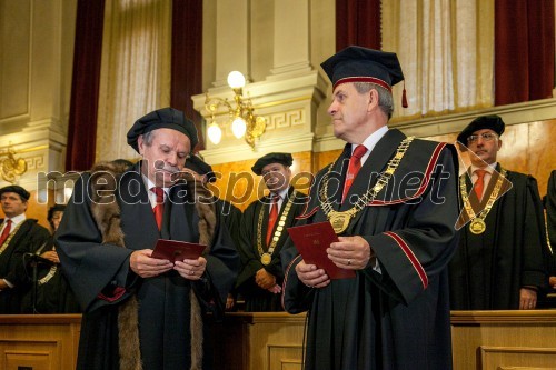 Prof. dr. Radovan Stanislav Pejovnik, nekdanji rektor Univerze v Ljubljani; prof. dr. Ivan Svetlik, rektor Univerze v Ljubljani