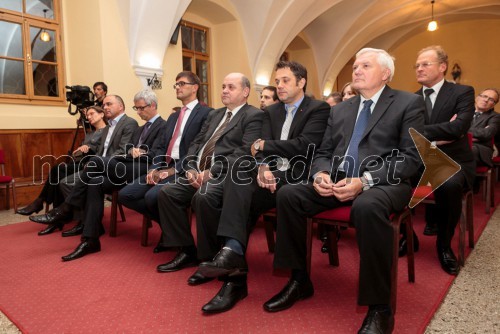 Dr. Erika Kržišnik; prof. dr. Marko Snoj; dr. Jernej Pikalo, minister za izobraževanje, znanost in šport; Matjaž Rakovec; Jože Levstek, župan občine Ribnica; Matej Arčon, župan občine Nova Gorica; Mirko Brulc, poslanec