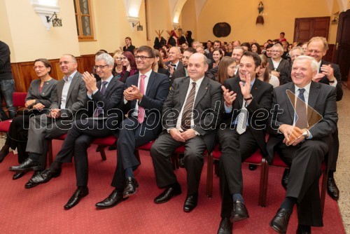 Dr. Erika Kržišnik; prof. dr. Marko Snoj; dr. Jernej Pikalo, minister za izobraževanje, znanost in šport; Matjaž Rakovec; Jože Levstek, župan občine Ribnica; Matej Arčon, župan občine Nova Gorica; Mirko Brulc, poslanec