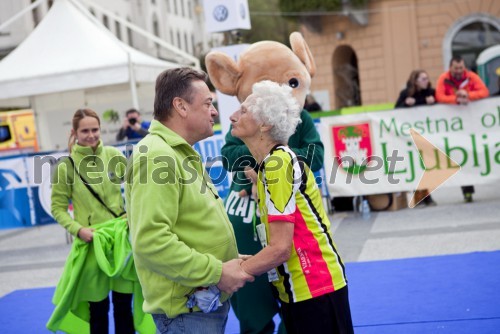 Zoran Jankovič, župan Mestne občine Ljubljana; Helena Žigon, maratonka