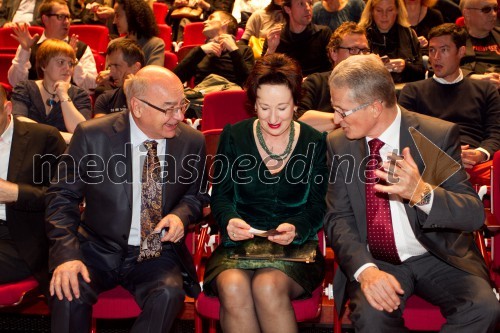 Mitja Rotovnik, direktor Cankarjevega doma; Polona Vetrih, igralka; Zoran Janko, nekdanji glavni izvršni direktor družbe Mobitel