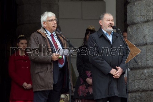 Aleks Štakul, nekdanji generalni direktor RTV Slovenija; Rado Stojanovič, organizator Martinovanja v Ljubljani