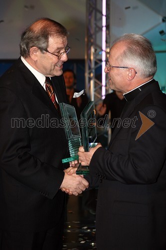 Silvester Polak, urednik in msgr. Andrej Glavan, škof