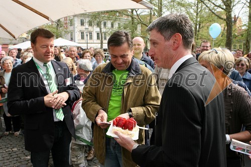 Hermann Ircher, direktor družbe Marche gostinstvo, Zoran Jankovič, župan Ljubljane in Maximilian Ubelhor, glavni kulinarik v Marche gostinstvu