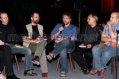 Vladimir Štefanec, pisatelj, Andrej E. Skubic, pisatelj, Vinko Möderndorfer, pisatelj, Feri Lainšček, dobitnik kresnika 2007 in pisatelj in Nejc Gazvoda, pisatelj