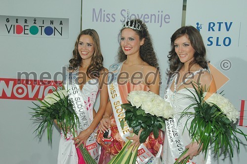 Anja Lukman, 2. spremljevalka Miss Slovenije 2007, Tadeja Ternar, Miss Slovenije 2007 in Duška Stojič, 1. spremljevalka Miss Slovenije 2007