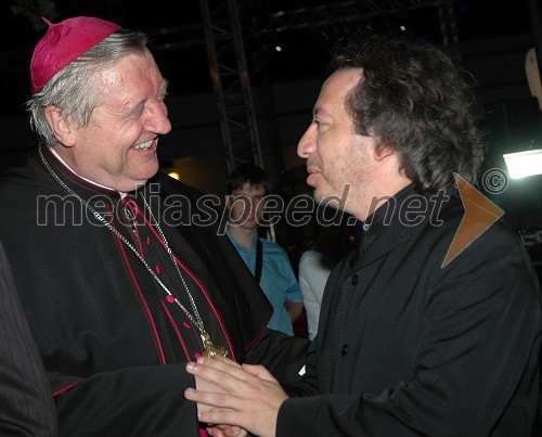 Msgr. Alojz Uran, ljubljanski nadškof in metropolit in George Pehlivania, dirigent Slovenske filharmonije