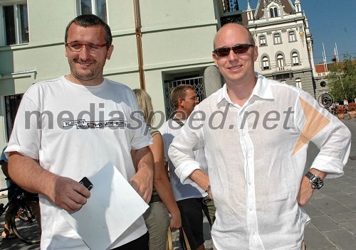 Željko Čakarevič - Željkič, moderator na radiu Expres in Andrej Meglič, direktor radia Expres