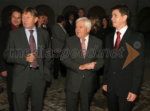 Geza Vogrinčič, Milan Kučan, nekdanji predsednik Slovenije in Borut Meh, direktor Mure