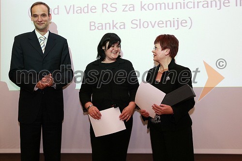 Podelitev nagrad Prizma 2007: Sandi Salkič, vodja službe za odnose z javnostmi pri Petrolu in podpredsednik PRSS (Slovensko društvo za odnose z javnostmi), Gordana Pipan, Banka Slovenije in mag. Nada Serajnik Sraka, Urad vlade RS za komuniciranje in predsednica programskega odbora 11. SKOJ-a