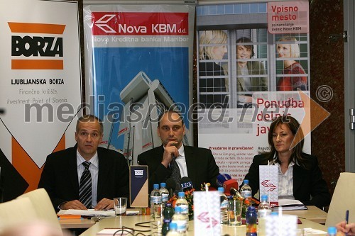 Dr. Marko Simoneti, predsednik uprave Ljubljanske borze, Matjaž Kovačič, predsednik uprave Nove KBM in Manja Skernišak, članica uprave Nove KBM