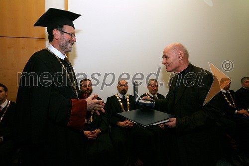 Dr. Ivan Rozman, rektor Univerze v Mariboru in red. prof. dr. Franc Koletnik, dobitnik Srebrnega znaka UM za leto 2007