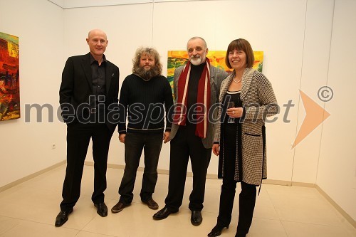 Emil Šarkanj, lastnik galerije Hest, Jože Marinč, slikar, dr. Andrej Smrekar, Bojana Šarkanj