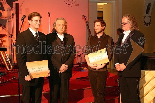 Damjan Kukovec, Vladimir Pezdirc, predsednik strokovne žirije za podelitev štipendij, Ištvan Išt Huzjan, akademski slikar in Jani Bavčer, predsednik Rotary Club Ljubljana