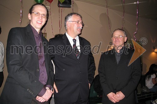 Marko Naberšnik, režiser, Franc Hudoklin, župan Šentjerneja in Franci Zajc, producent