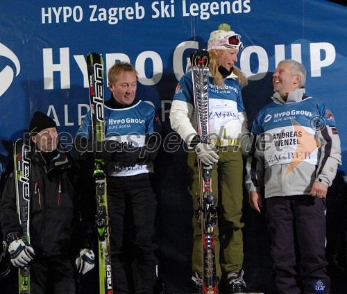 Finalisti tekme smučarskih legend: Ingemar Stenmark, Bojan Križaj, Urška Hrovat, zmagovalka in Andreas Wenzel