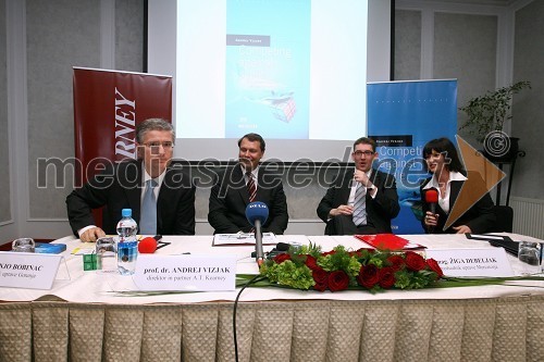 Franjo Bobinac, predsednik uprave Gorenje d.d., dr. Andrej Vizjak, direktor A.T. Kearney in avtor knjige, mag. Žiga Debeljak, predsednik uprave družbe Mercator d.d. in mag. Andreja Jernejčič, članica uprave za strateško komuniciranje pri Infonet media