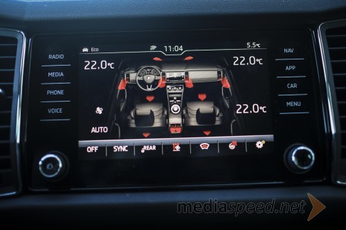 Škoda Kodiaq 2.0 TDI Greentech 190 KM 4x4 Style, grafični prikaz klime v avtu