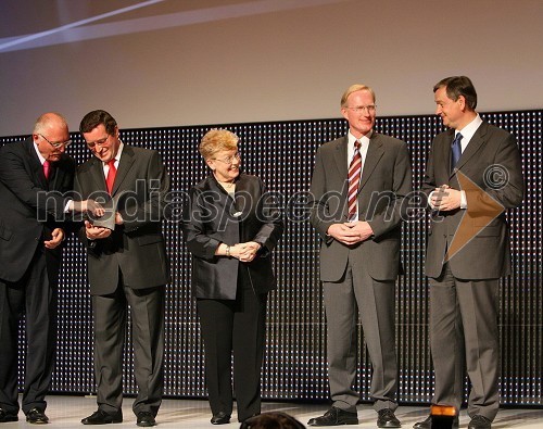 Günter Verheugen, podpredsednik Evropske komisije, Heinrich Timm, dobitnik priznanja v kategoriji Industija (Industry), Alison Brimelow, predsednica Evropskega patentnega urada, Norbert Enning, dobitnik priznanja v kategoriji Industija (Industry) in dr. Danilo Türk, predsednik Republike Slovenije